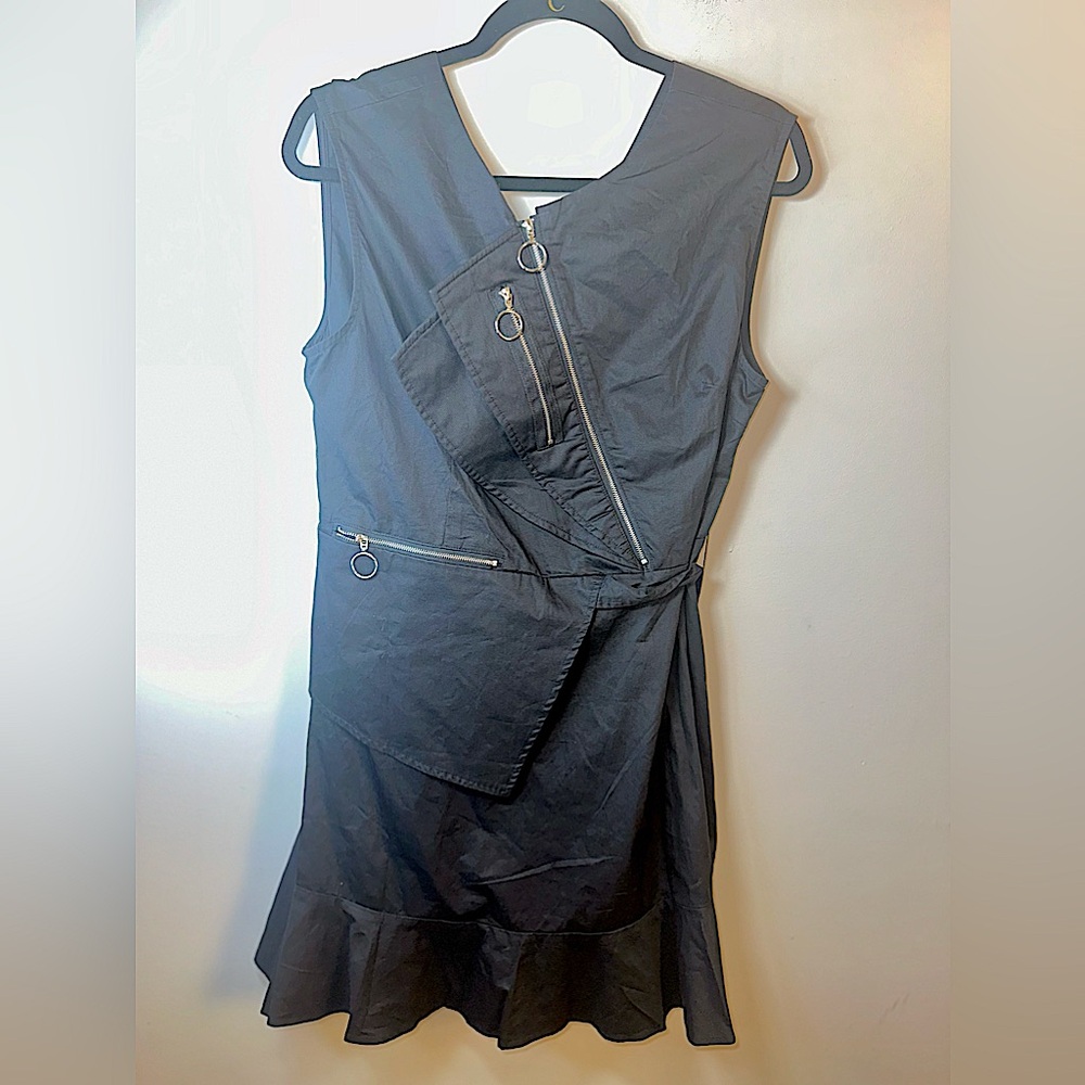 🔥 Edgy Chic TOV Sleeveless Cotton Black Dress Zipper Detail Women’s 44 EU/10 US